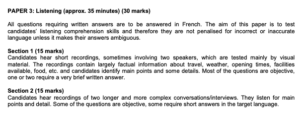 gce o level french singapore syllabus 3917 paper 3